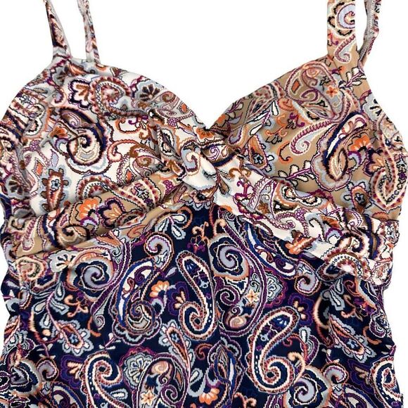 Lands End V-Neck Wrap Underwire Tankini Swimsuit Top Size 6 Adjustable Straps Ch - Picture 6 of 11